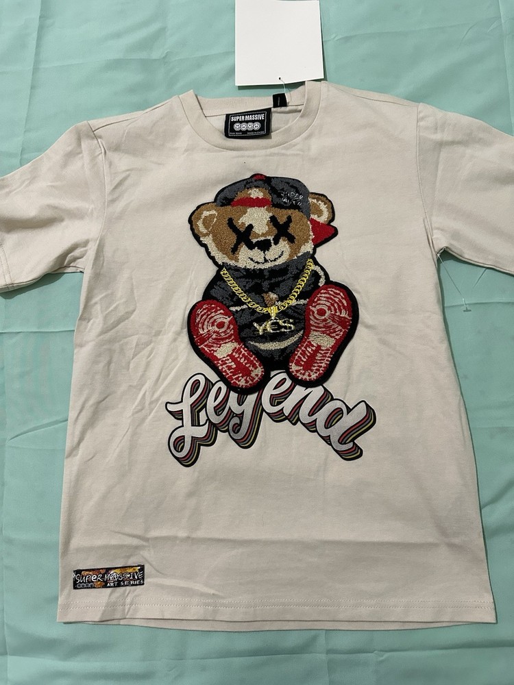Legend Bear Graphic Design Beige T-shirt M 10/12 Teen