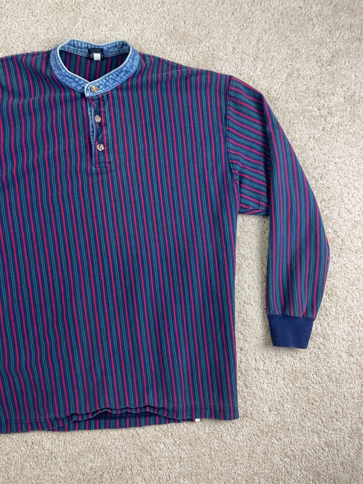 Vintage Lands' End Henley T-Shirt Mens XL Cotton Stripes Ribbed Long Sleeve Blue gallery