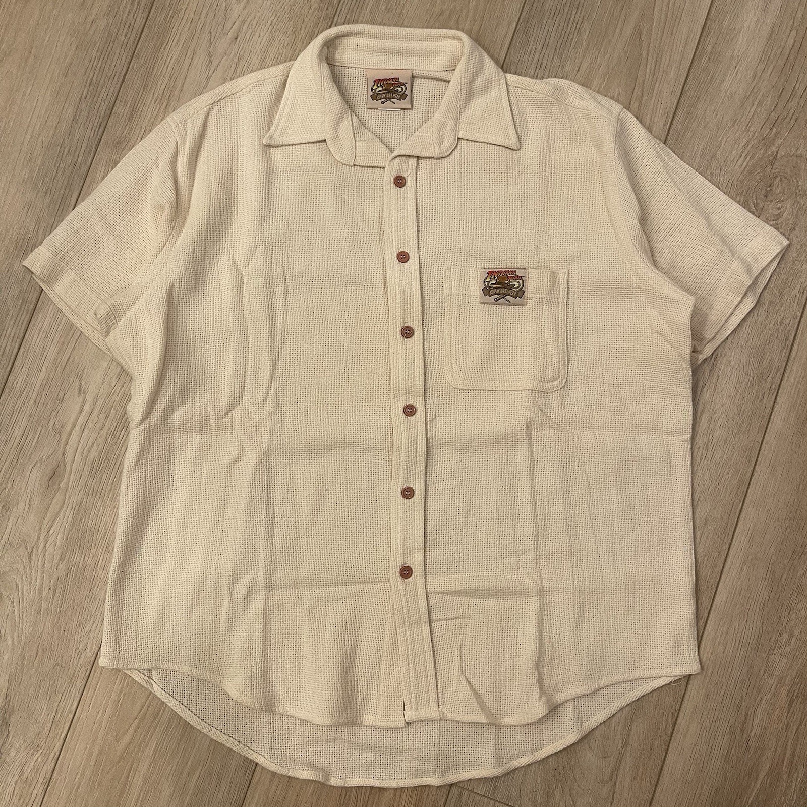 VTG 90s Indiana Jones Adventure Wear Creme / Tan Waffle Knit Cotton Made In USA gallery