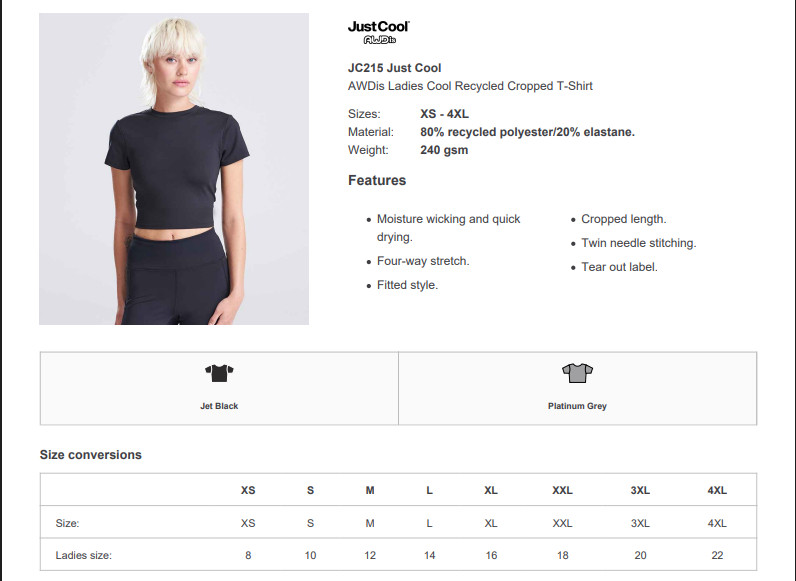 Personalised AWDis Ladies Cool Recycled Cropped T-Shirt Printed Short Sleeve Top gallery