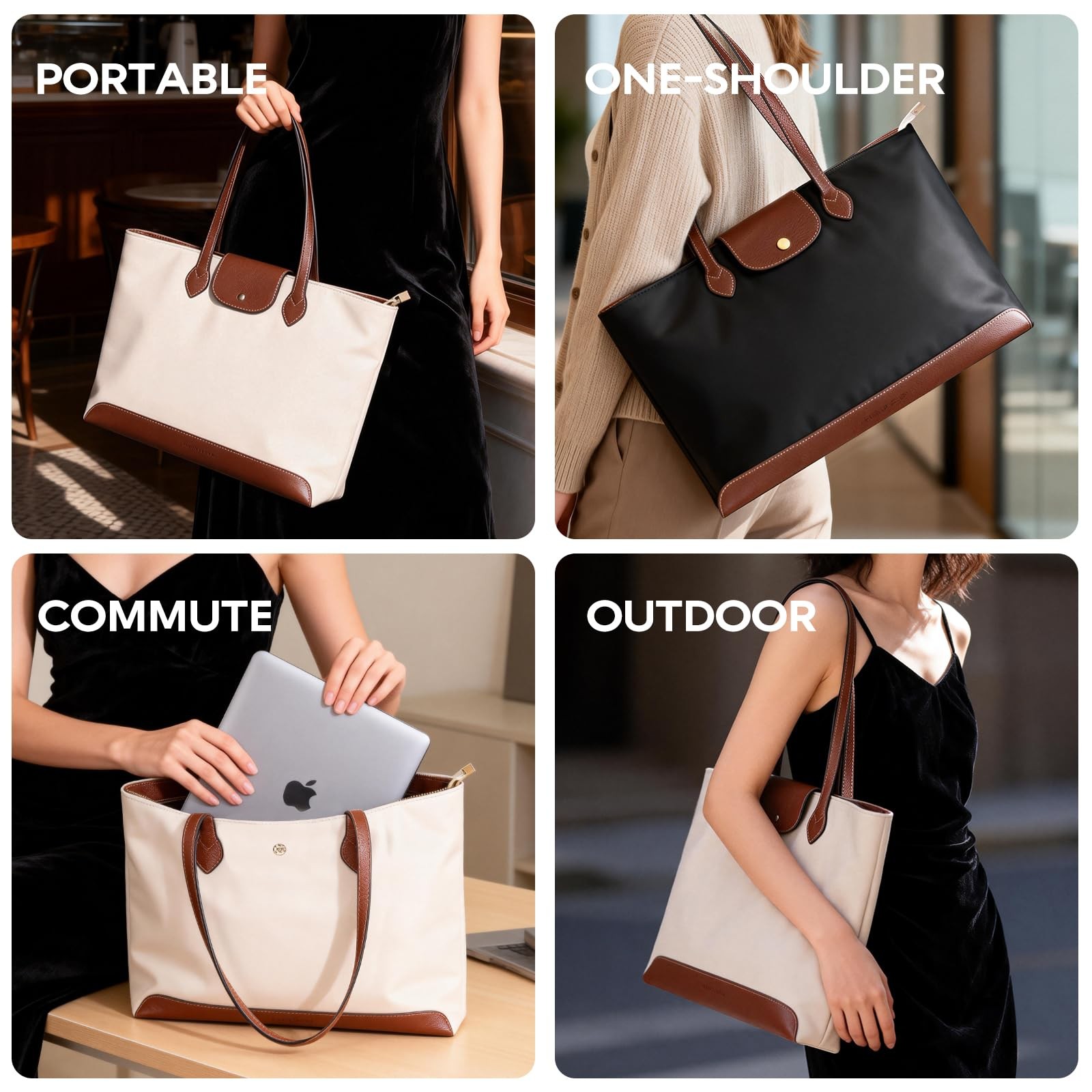 Slim Tote Bag for Women, Lightweight Shoulder Bag with Zipper, Structured Wor... gallery