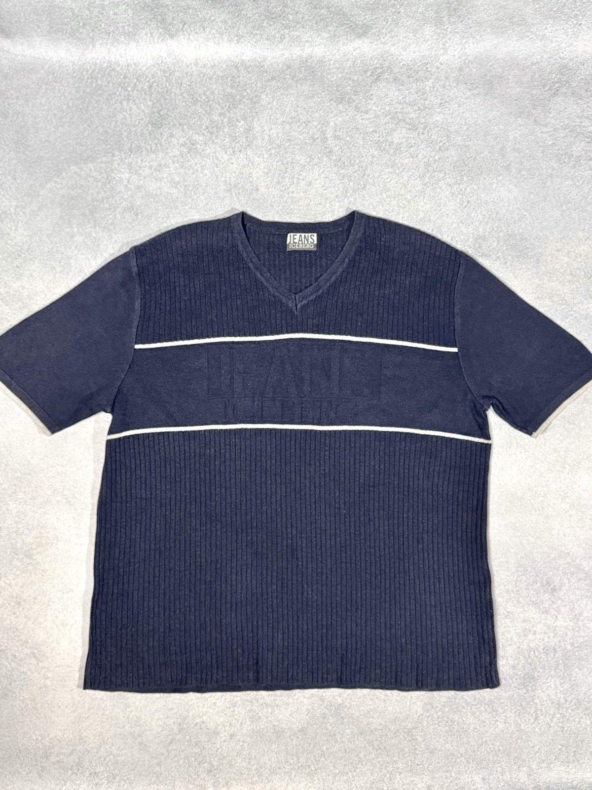 Vintage ICEBERG Jeans T Shirt Knit Blue Short Sleeve Men’s Size XL