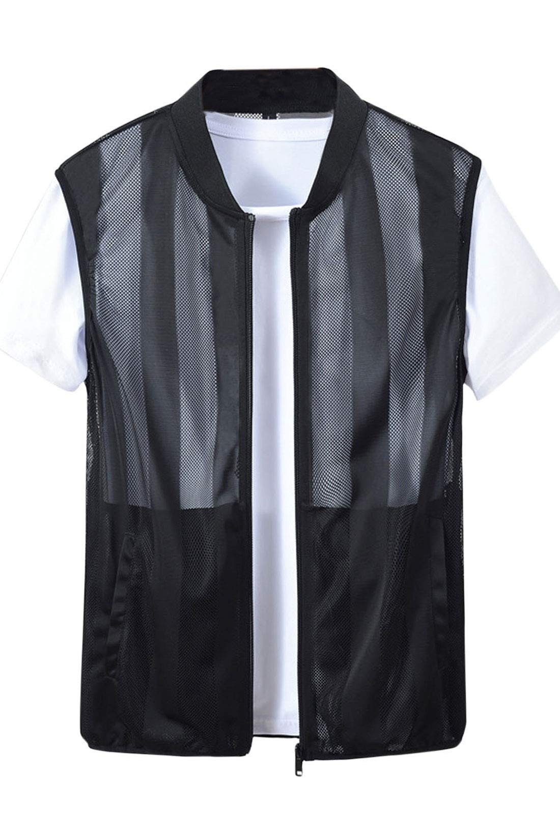 Men’s Summer Stand Collar Lightweight Breathable Mesh Cycling Travel Zip Vest…