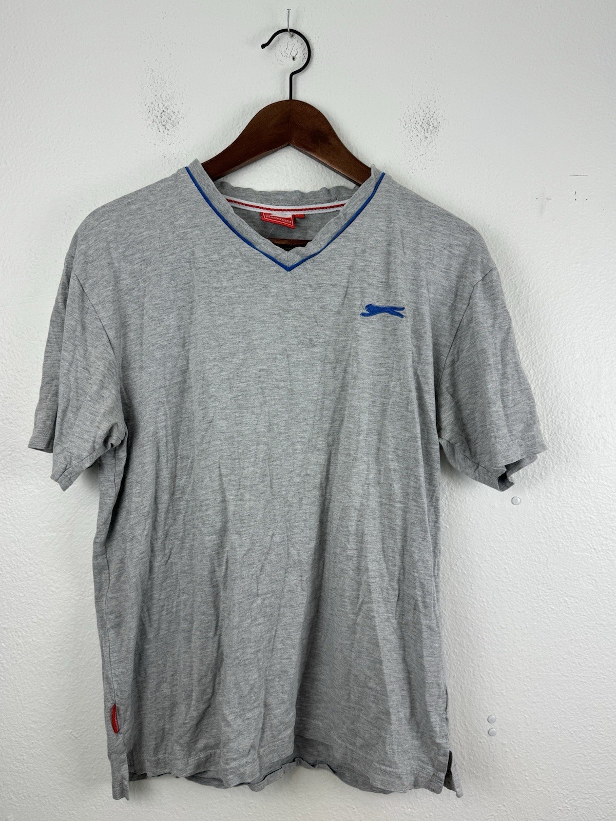 Mens SLAZENGER T Shirt Top Heather Gray Cotton Jersey V Neck Tee Size Medium gallery