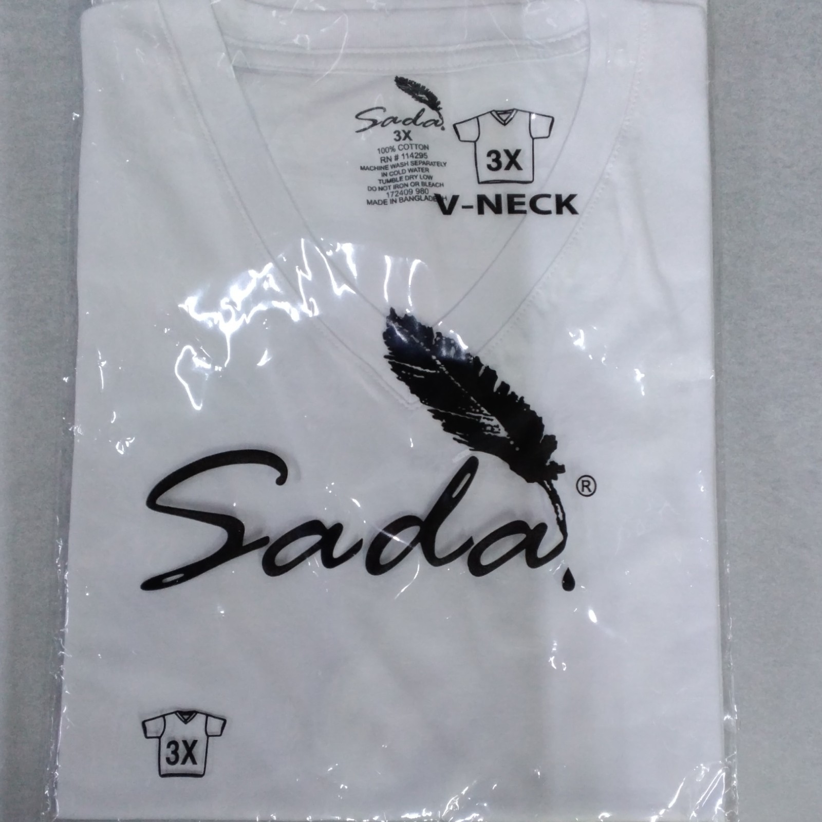 Sada Men’s White 3X Cotton Knit T-Shirt Short Sleeve V-Neck