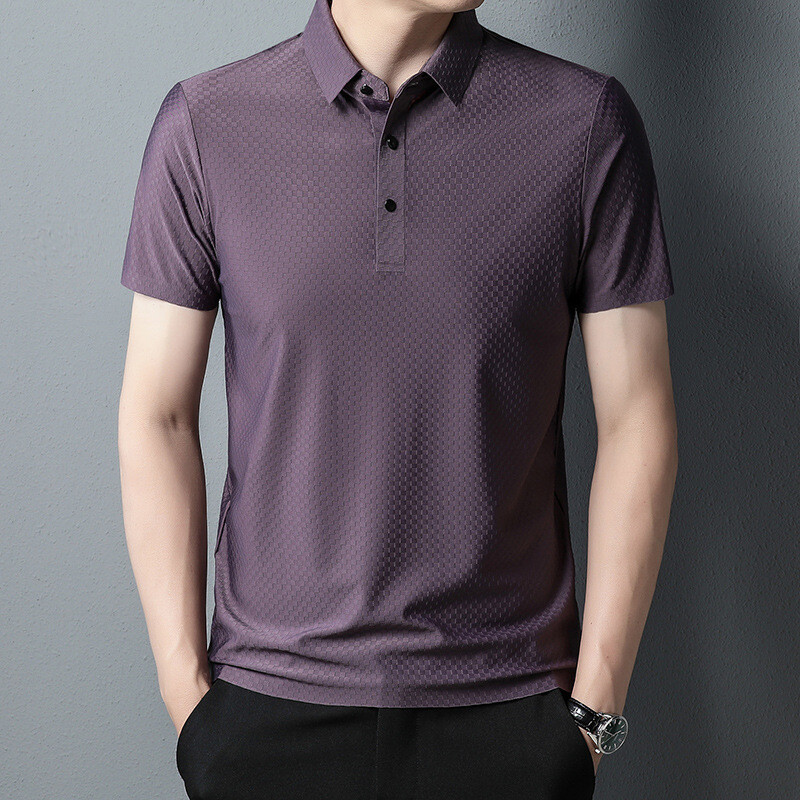 New Traceless Short Sleeve Men's Solid Color Fashion Casual Lapel T-shirt gallery