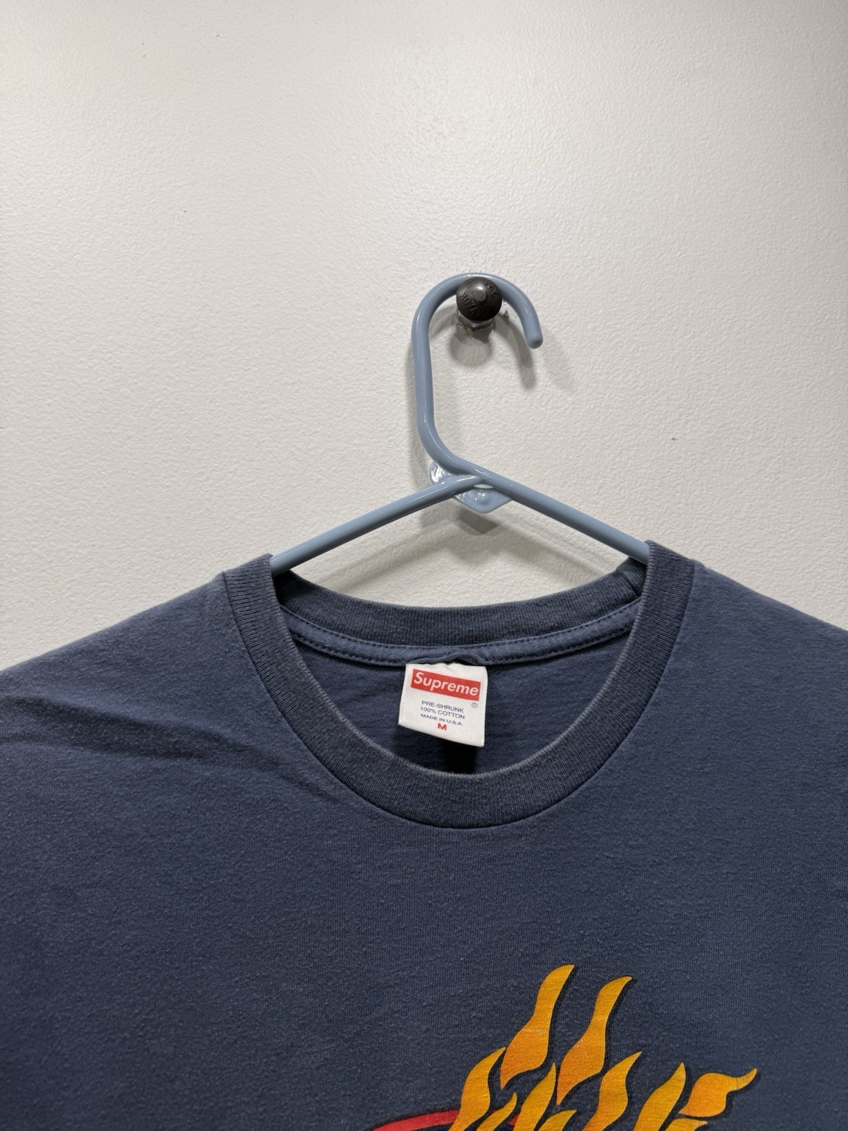 Supreme FW17 Flames Blue T-Shirt Size Medium Distressed Faded See Pics gallery