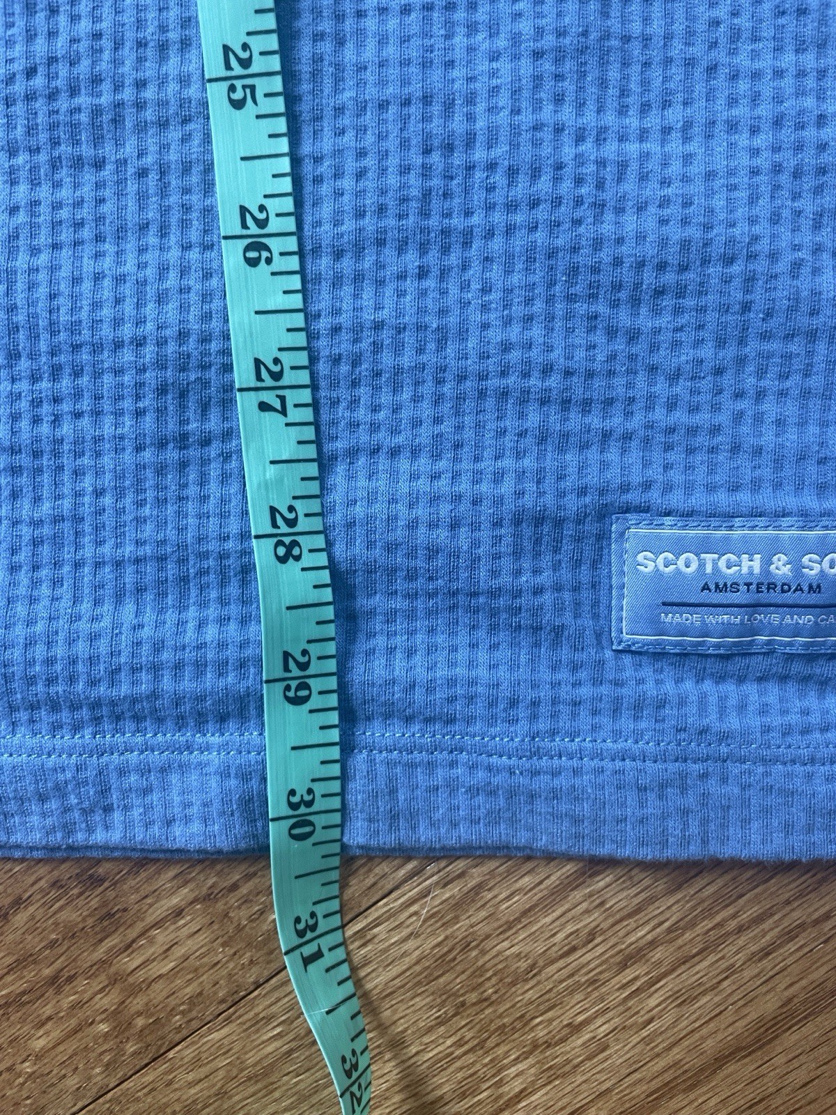 Scotch & Soda Mens XL Blue Waffle Knit Crew Neck Textured T-Shirt Amsterdam gallery