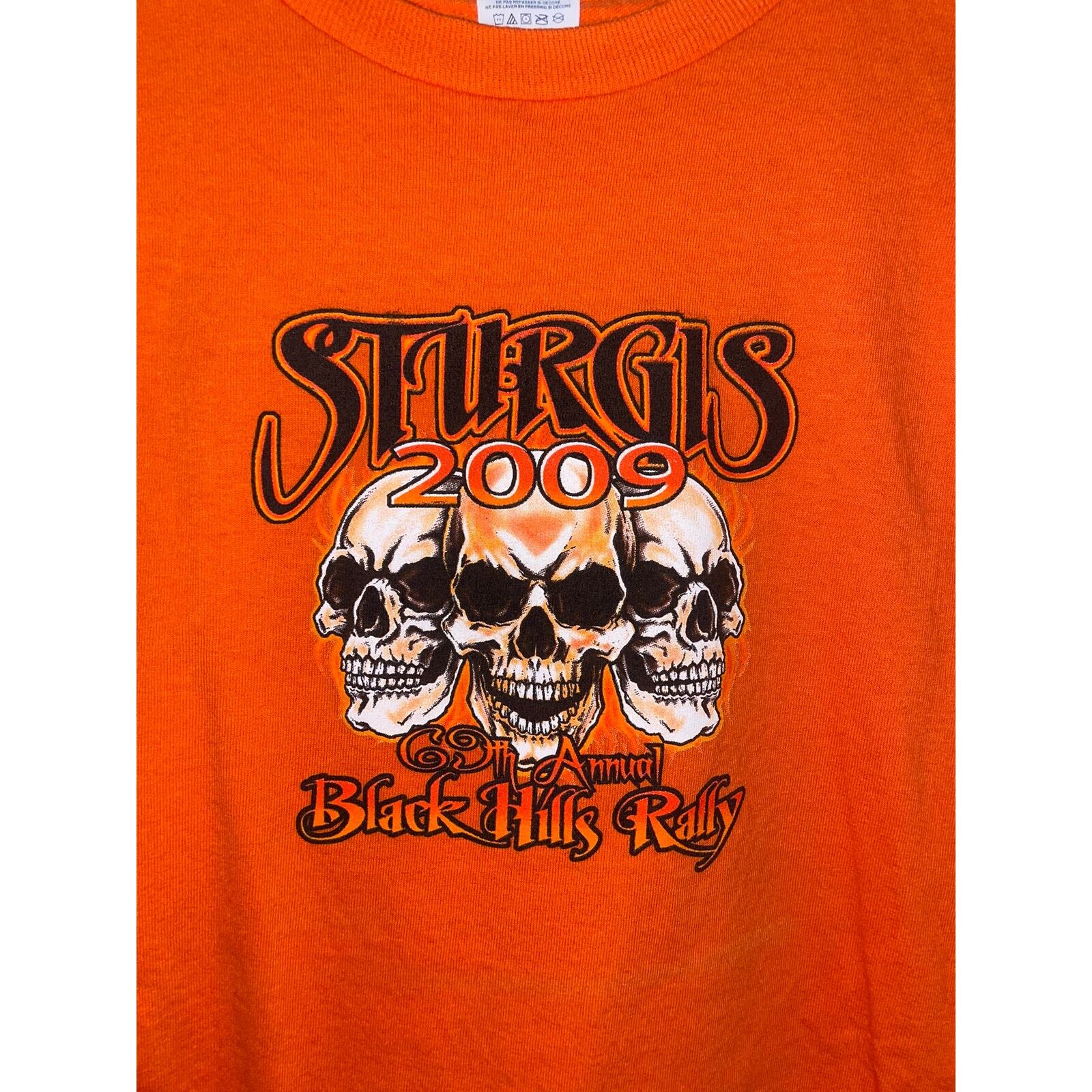2009 Sturgis Black Hills Rally 69th Annual Orange Skull Shirt L Large 2000s gallery