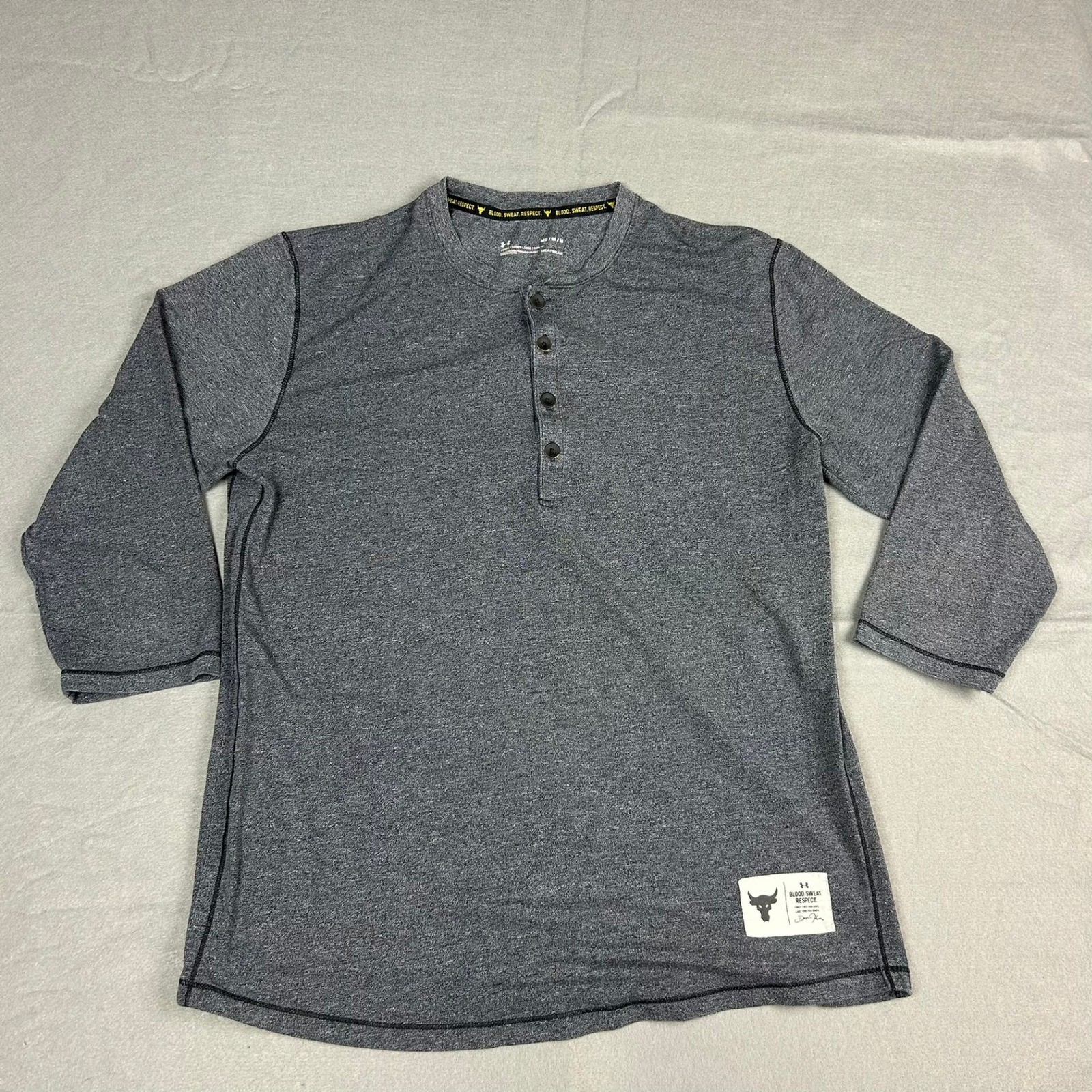 Under Armour Henley Project Rock Blood Sweat Respect Mens Size M Gray 3/4 sleeve gallery