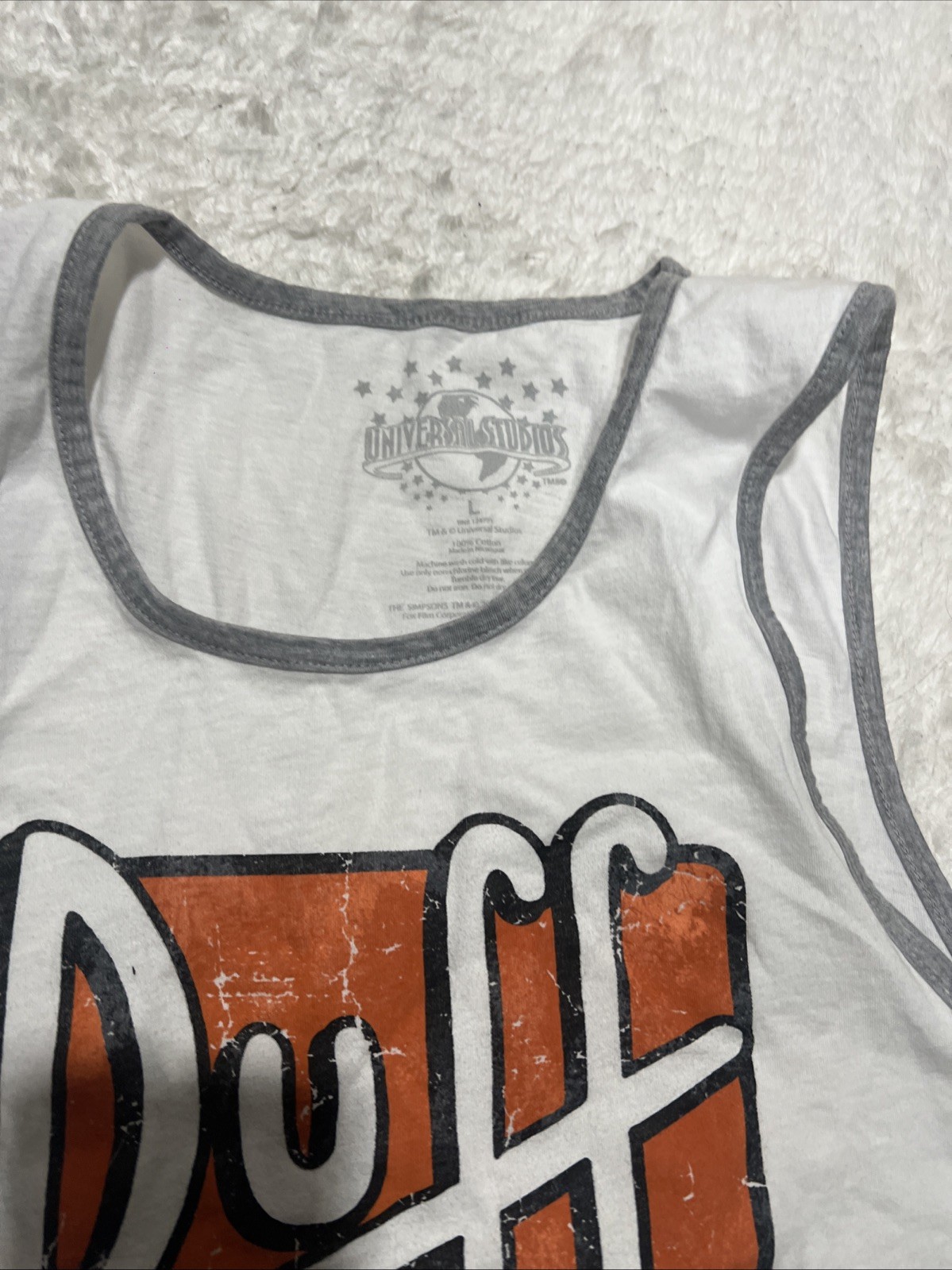 Universal Studios The Simpsons Duff Bear Large White Tank Top gallery