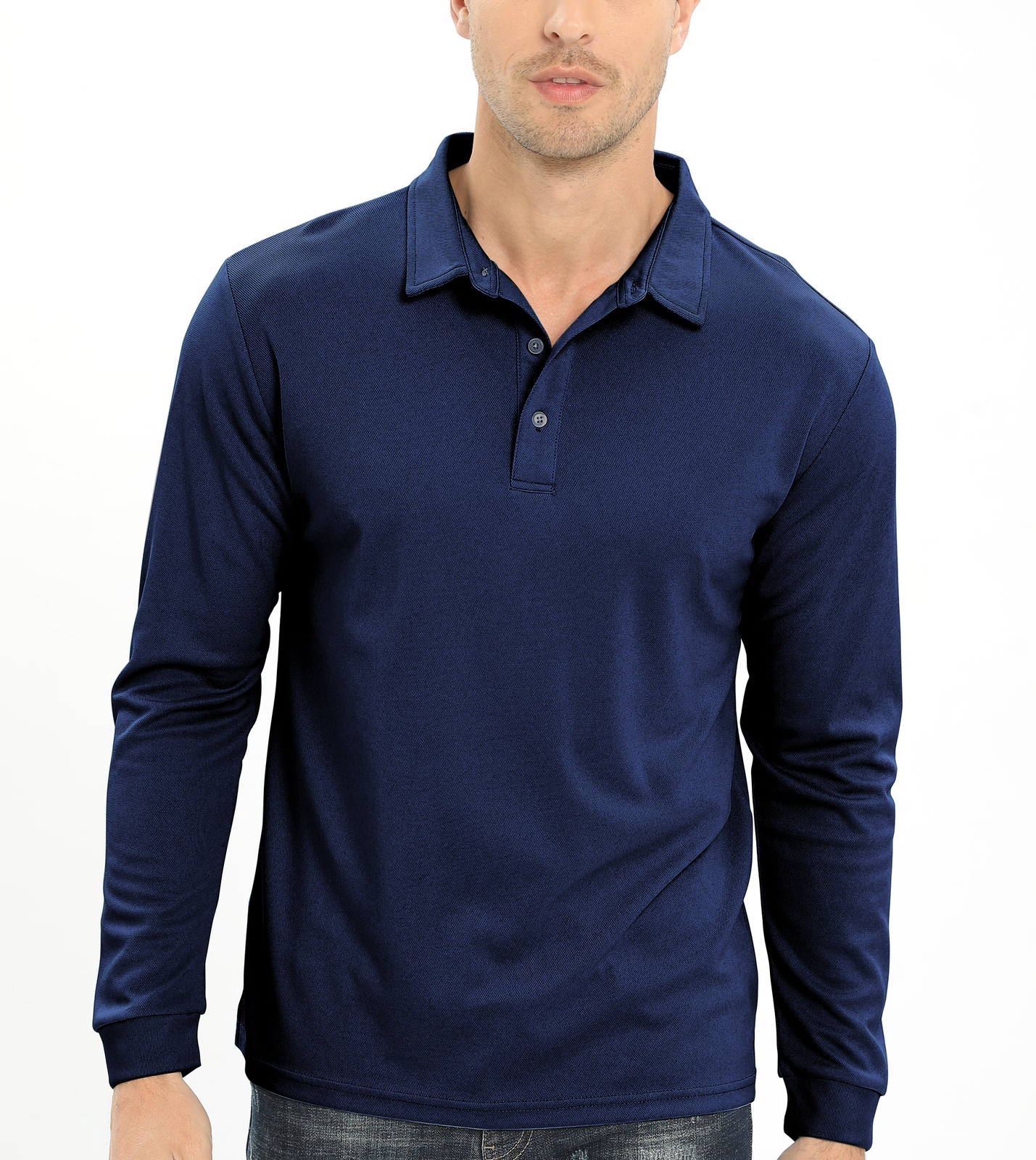 Men's Polo Shirt Long Sleeve Outdoor Golf T Shirt 3-Button Quick Dry Lightweight gallery