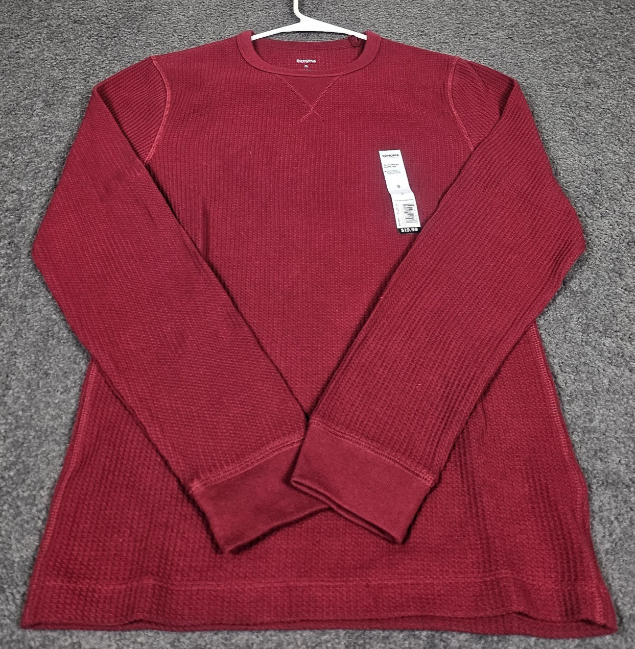 Men’s Thermal Long Sleeve Shirt S Burgundy Sonoma Waffle Crew Neck Pullover