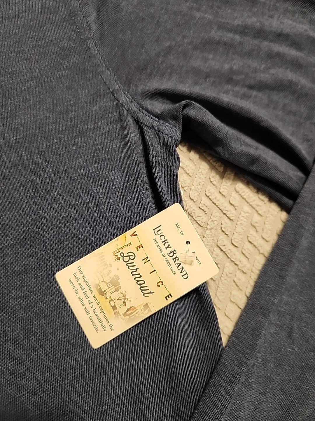 Lucky Brand Venice Burnout Mens M Long Sleeve Henley Shirt Denim Blue NWT gallery
