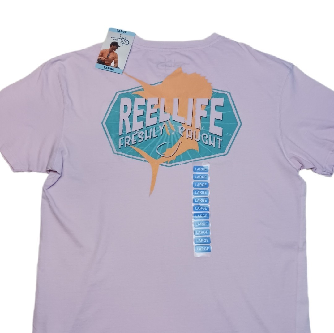 Reel Life Men's Large T Shirt Short Sleeve Washed Pink Tee Fishing gallery