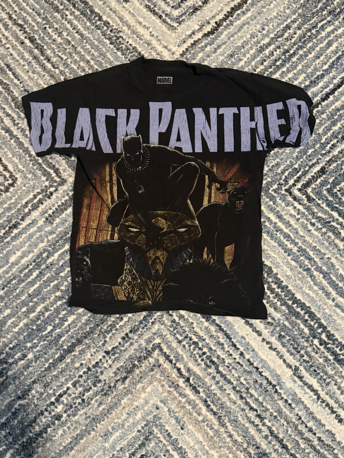 Marvel Black Panther Graphic Print Men’s T-Shirt Size L Black