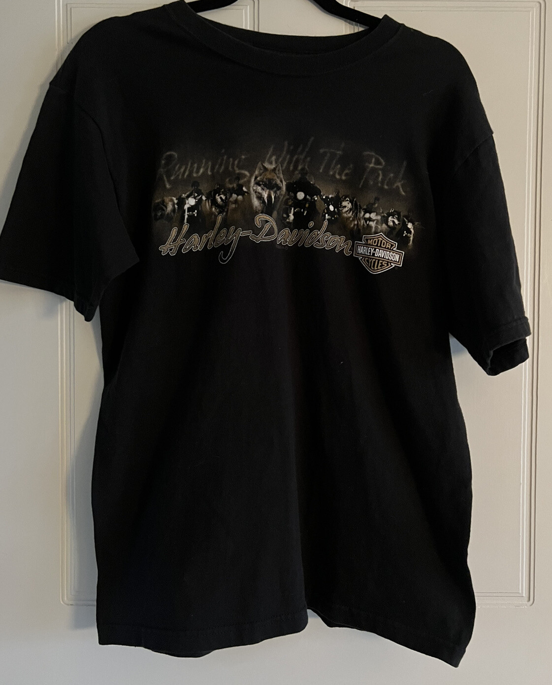Harley Davidson 1999 Sz Medium Black Running W The Pack T-shirt Myrtle Beach