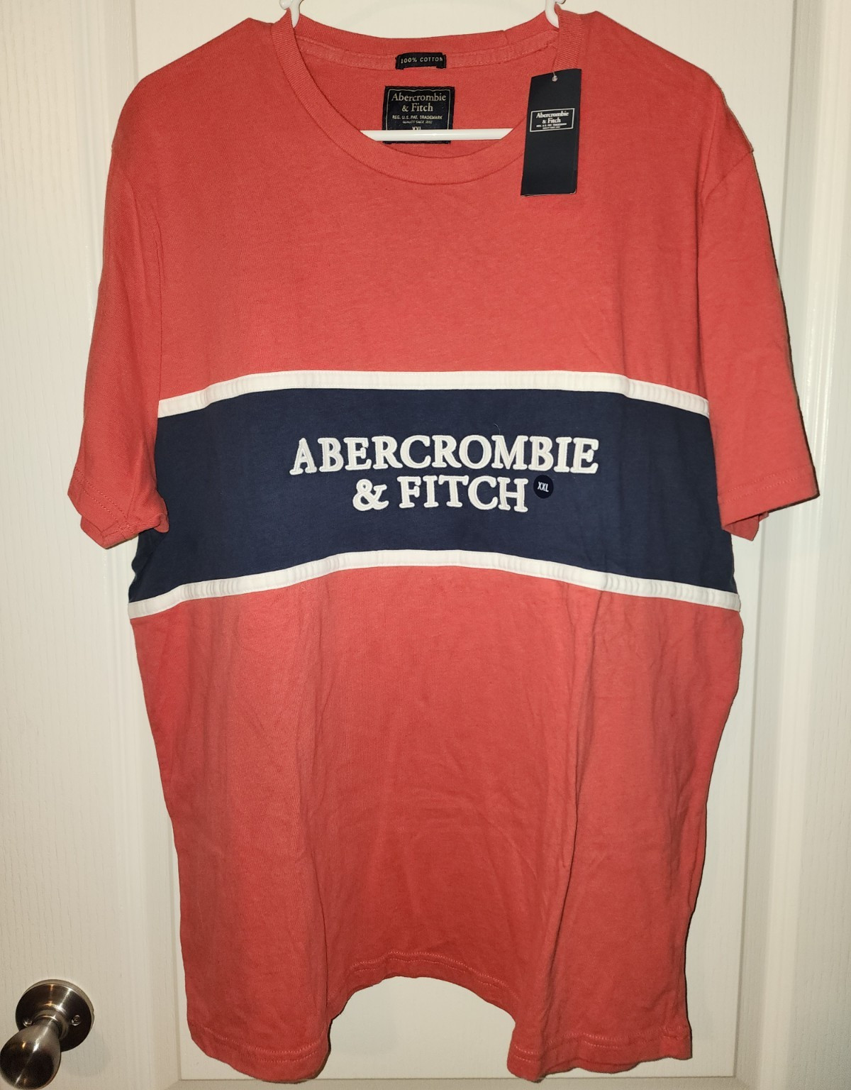 Vintage Abercrombie Fitch NWT Bold Block Stripe Spellout Graphic Tee Red XXL