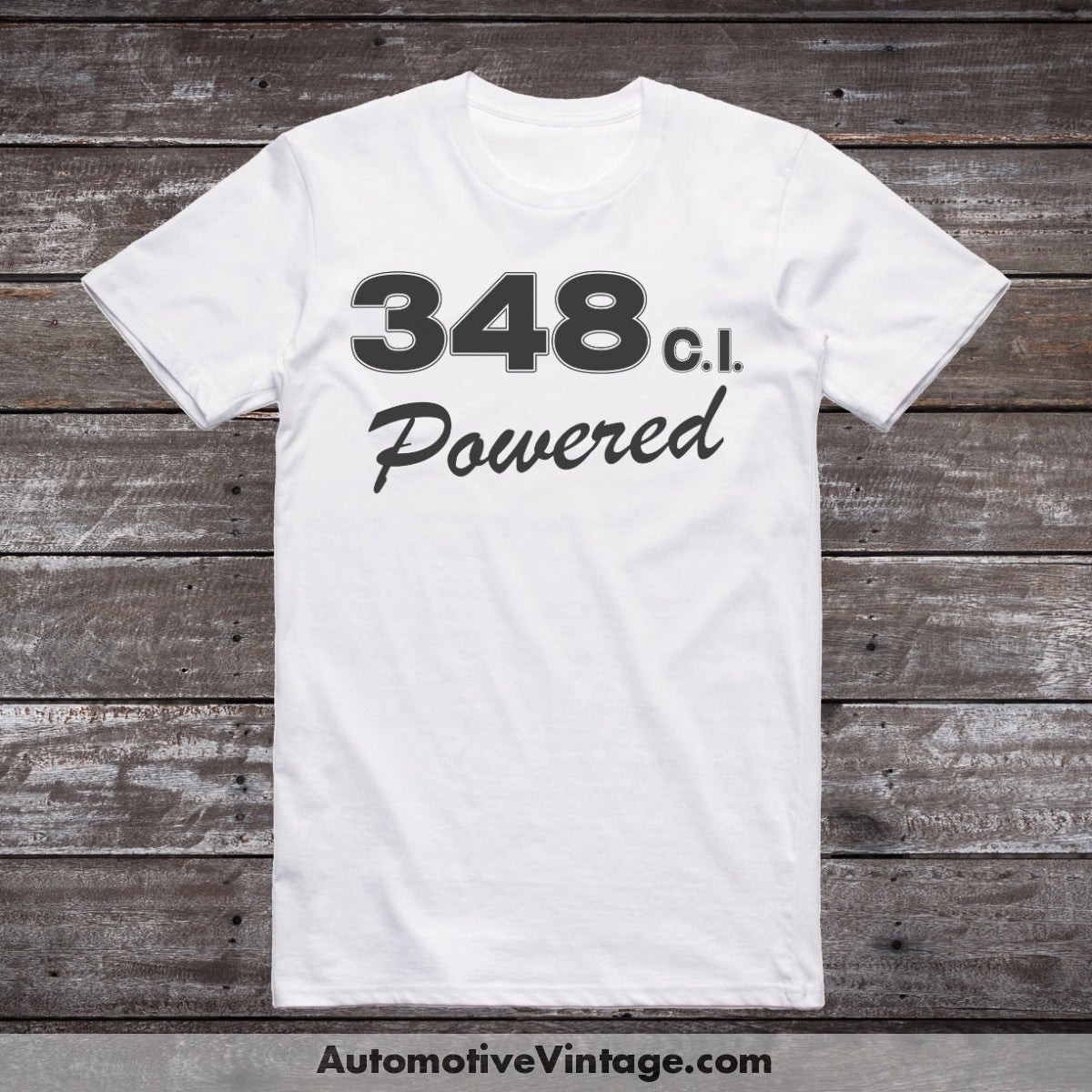 General Motors 348 c.i. Powered Engine Size Car T-shirt gallery