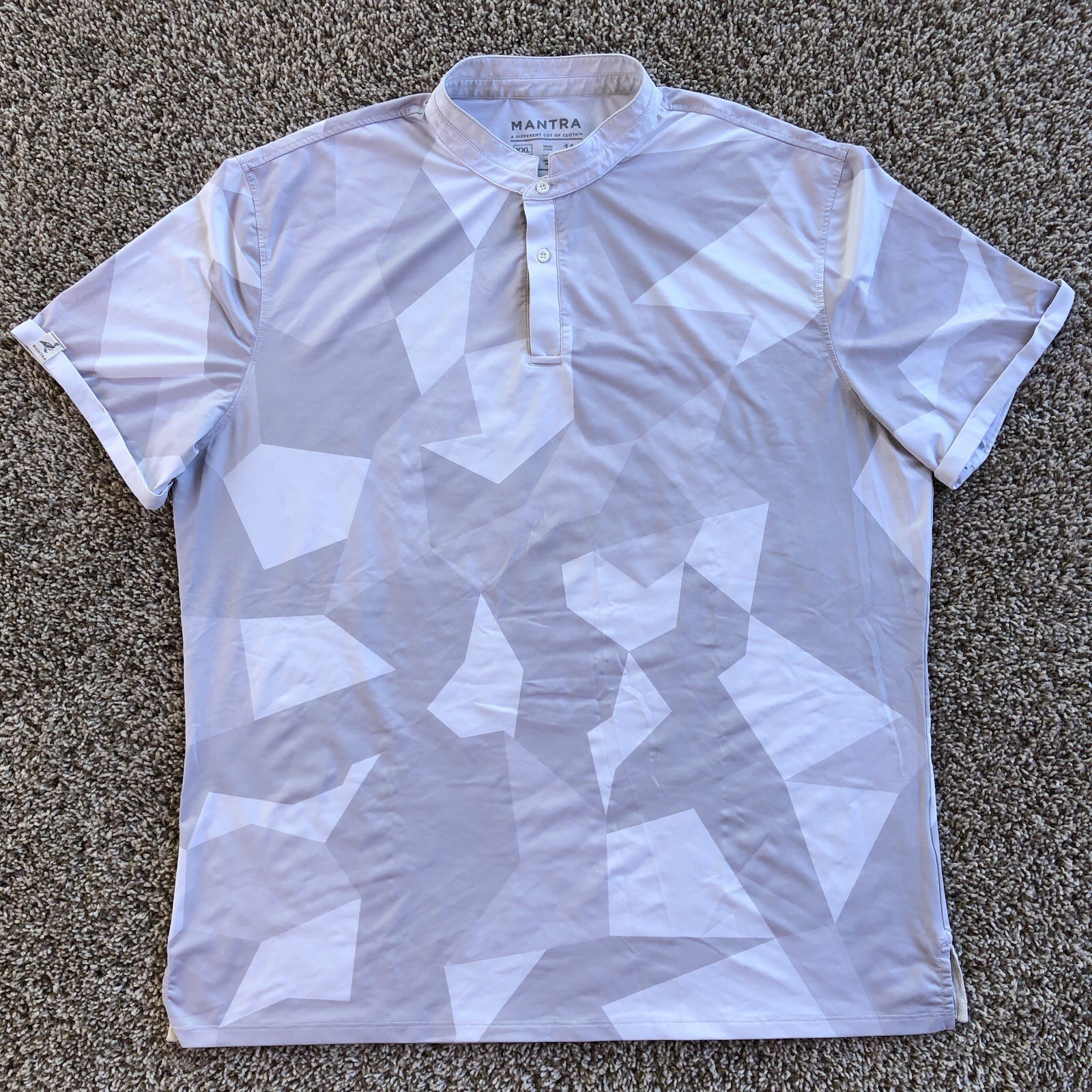 Mantra Performance Polo Shirt Mens 2XL Gray Geometric Stretch Band Collar Golf gallery