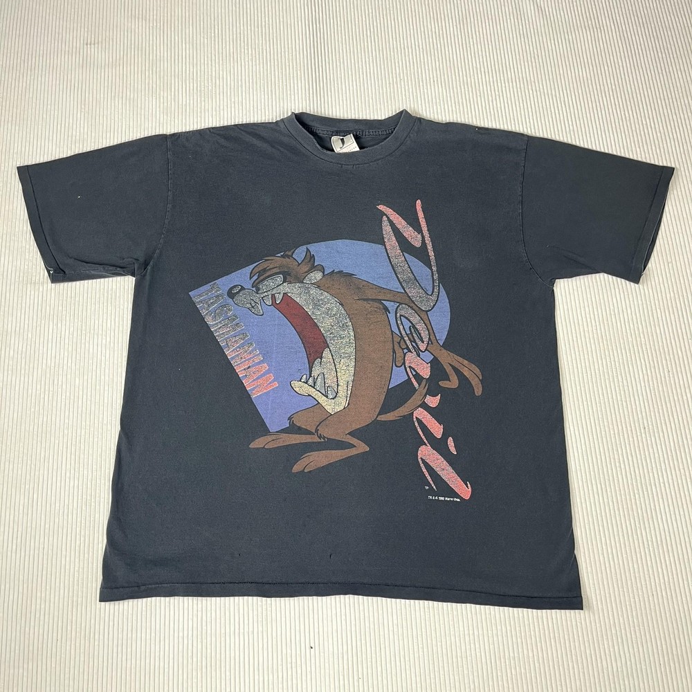 Vintage Warner Bros Tasmanian Devil Shirt Mens XL Black Looney Tunes Graphic Tee