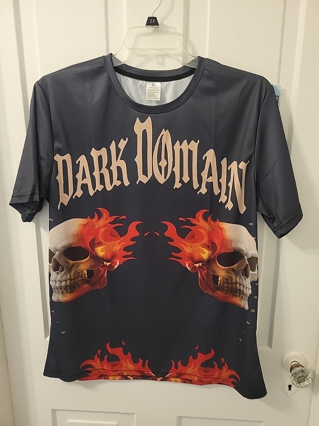 Double-Sided DARK DOMAIN & FLAMES, SKULLS Black Halloween Adult XL T-Shirt gallery