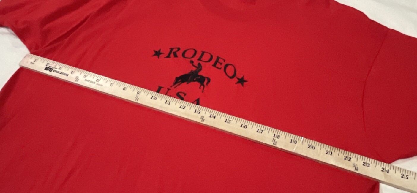 VTG Fruit of The Loom RODEO USA Embroidered Logo Red XL T-Shirt Single Stitch gallery