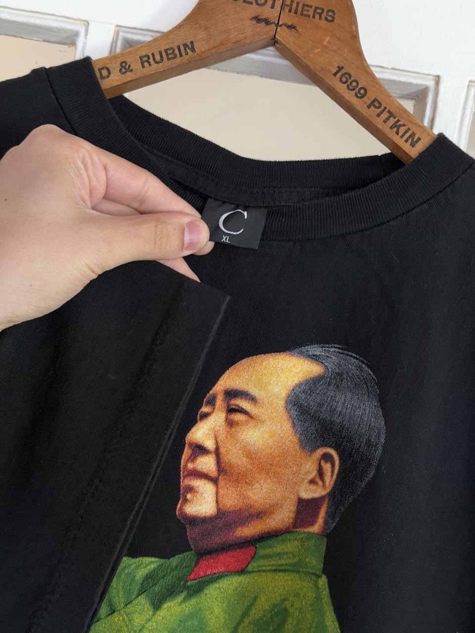 Vintage 90s Mao Zedong ERD Style Single Stitch T Shirt Black Xl Cotton Rare gallery