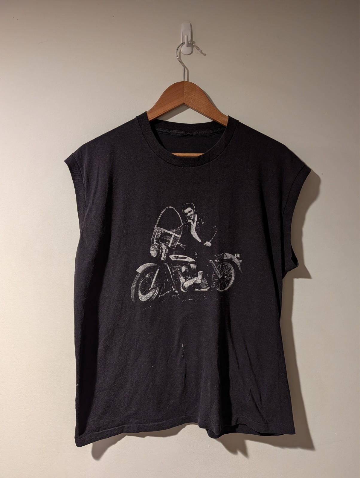 Vintage Elvis Presley Motorcycle Graphic Sleeveless Muscle T Shirt Distressed L