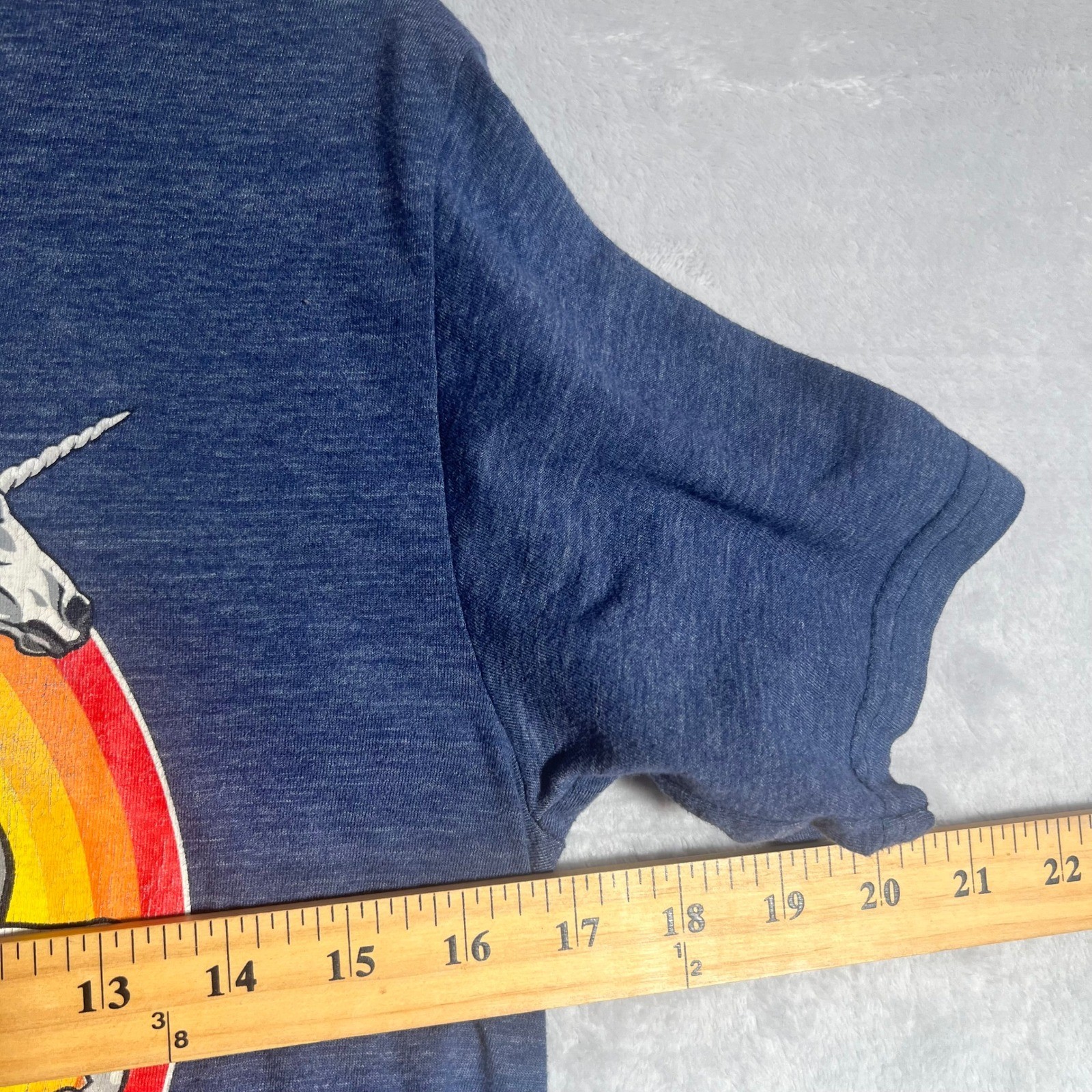 Marvel T-Shirt Mens Small Deadpool Riding Unicorn Rainbow Blue Heather Graphic gallery
