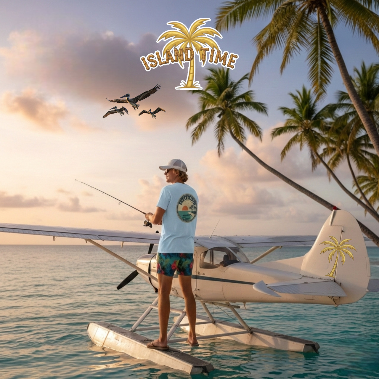 Seaplane Fishing Sunset Tee gallery