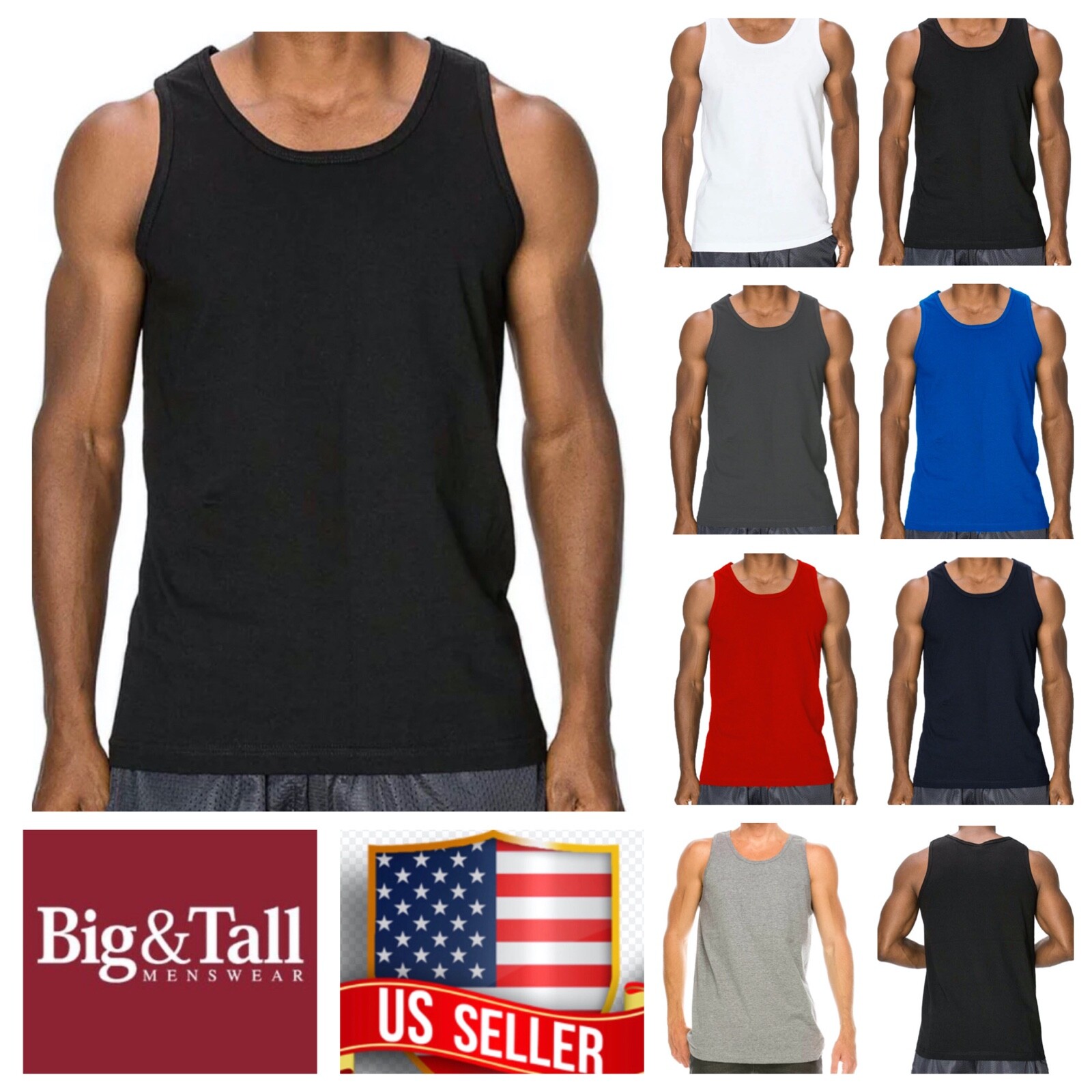 Men S_3XL T-Shirt Sleeveless Muscle Tank Top A-Shirt Wife Beater Gym Plain Tee gallery
