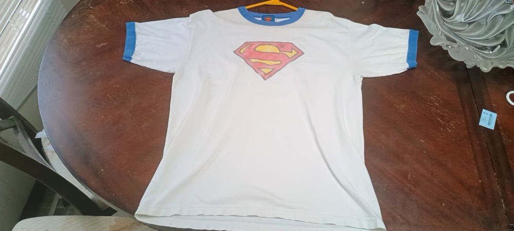 Superman DC Comics T Shirt Mens Medium Ringer Vintage Large Comics Movie TV Show