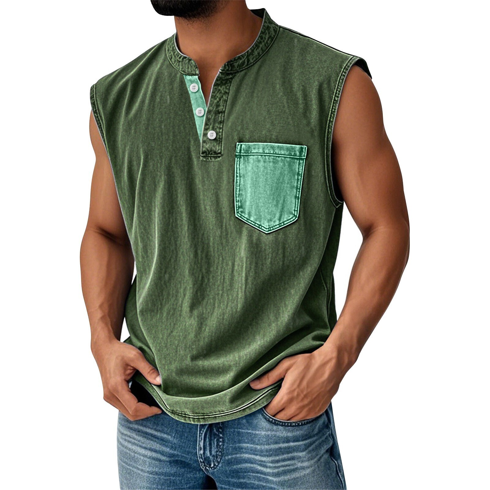 Men Sleeveless Beach Shirts Summer Hawaiian Shirts Casual Button Henley Tank Top gallery