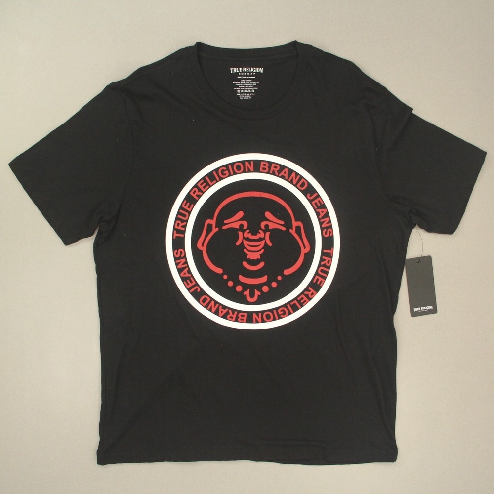 True Religion Buddha Face Crew Tee Men’s Size XL Black Graphic Short Sleeve NWT