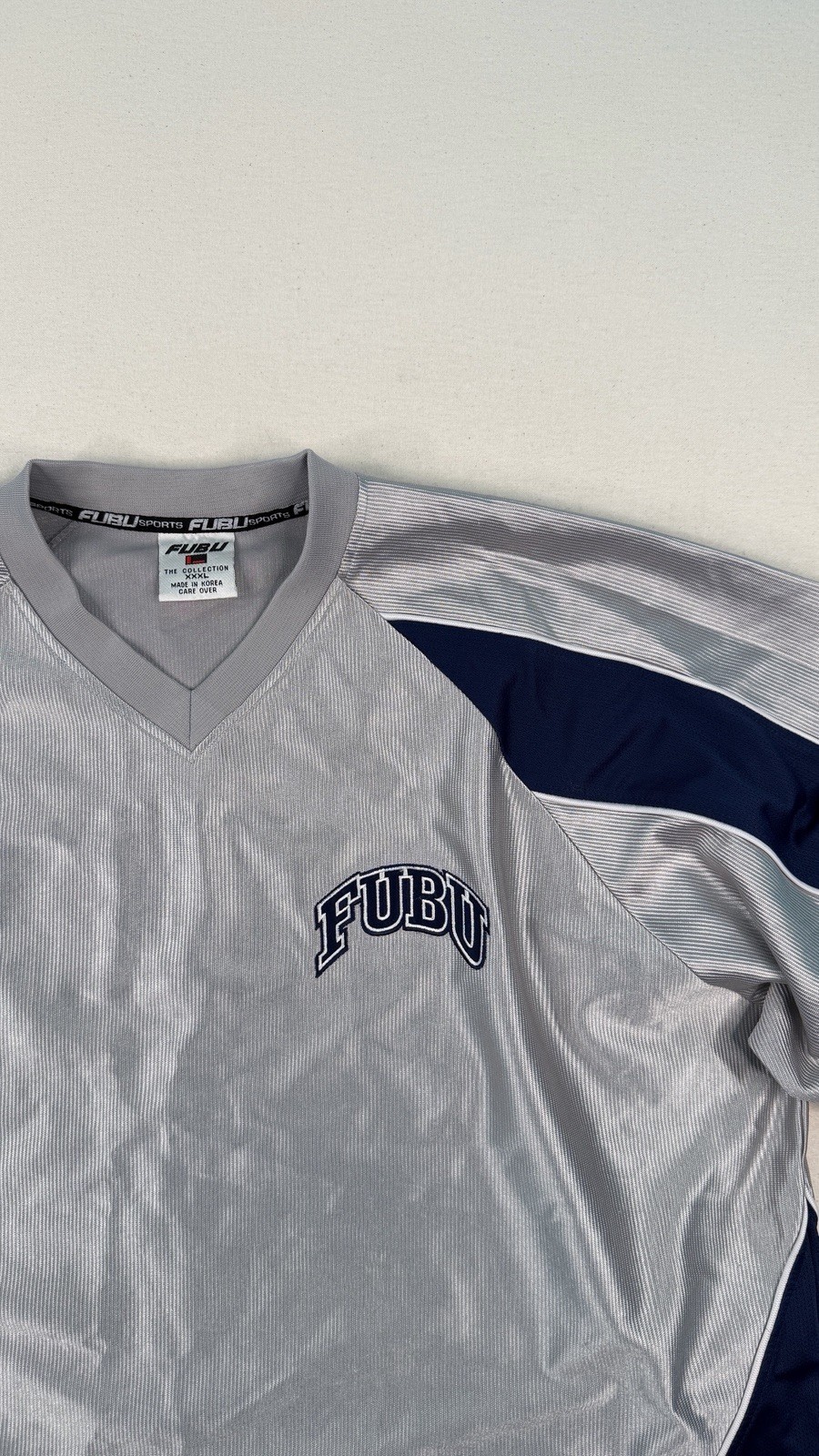 Vintage FUBU Sports Jersey XXL Grey Navy Mesh Y2K Hip Hop Streetwear Shirt gallery