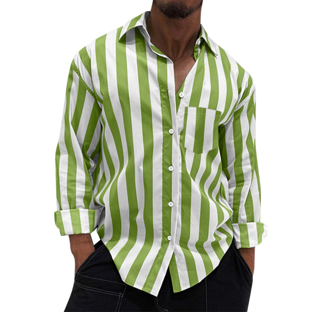 Men's Stripes Shirt Casual Slim Shirts Long Sleeve Button Down Tops Blouse gallery