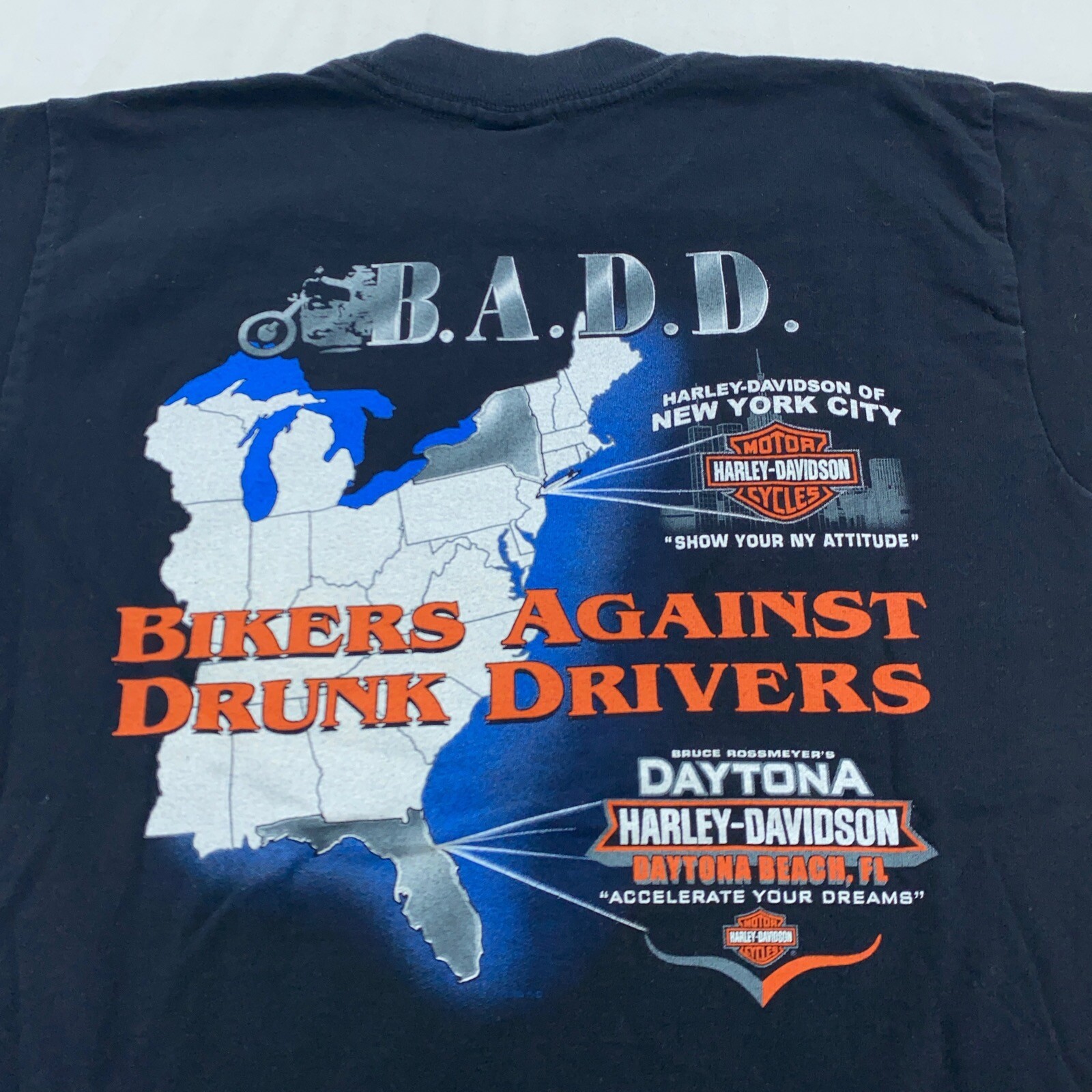 vtg HARLEY DAVIDSON BIKERS AGAINST DRUNK DRIVERS NYC T-Shirt 2XS/XS motorcycle