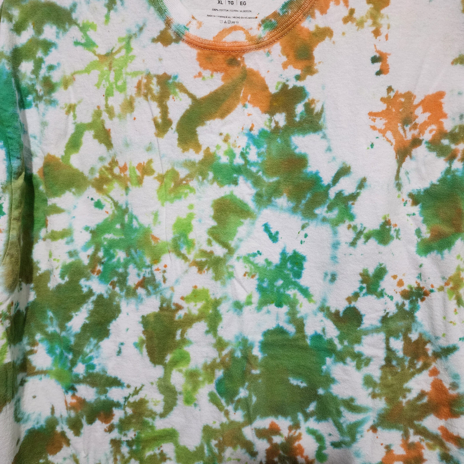 Gildan Mens XL 100% Cotton Splatter Tie Dye T-shirt Lime White Green Orange gallery