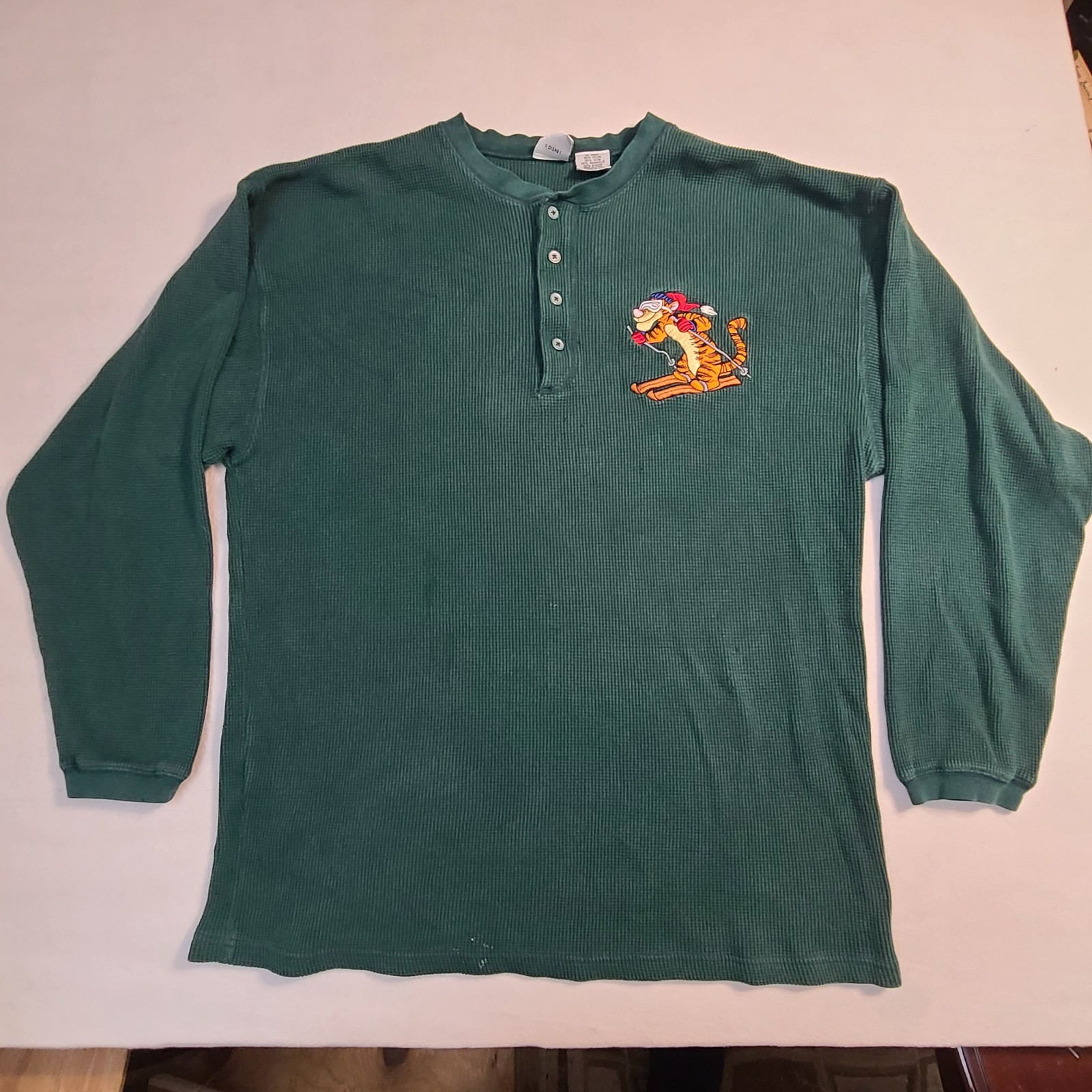 Disney Store Tigger Waffle Knit Henley Shirt XL Green Long Sleeve Winnie Pooh gallery