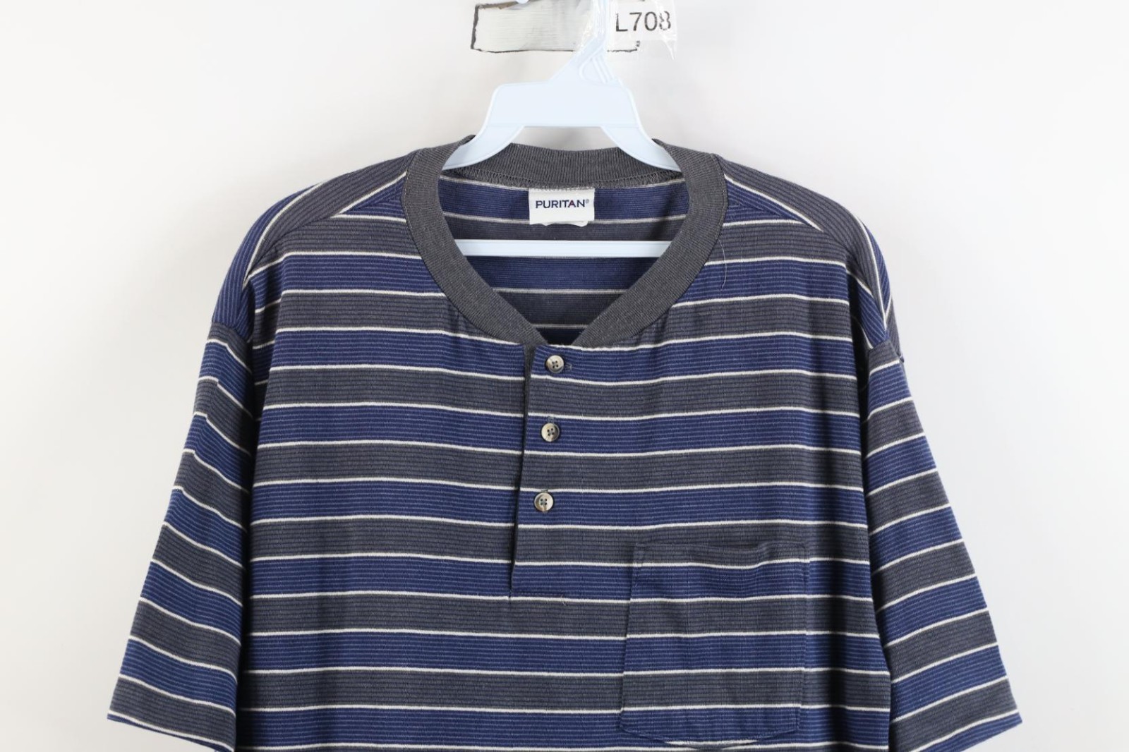Vtg 90s Streetwear Mens Large Faded Striped Color Block Knit Henley T-Shirt USA gallery