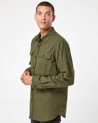 Burnside Men’s Solid Flannel Blend Shirt pockets Long Sleeve 8200 Army Large