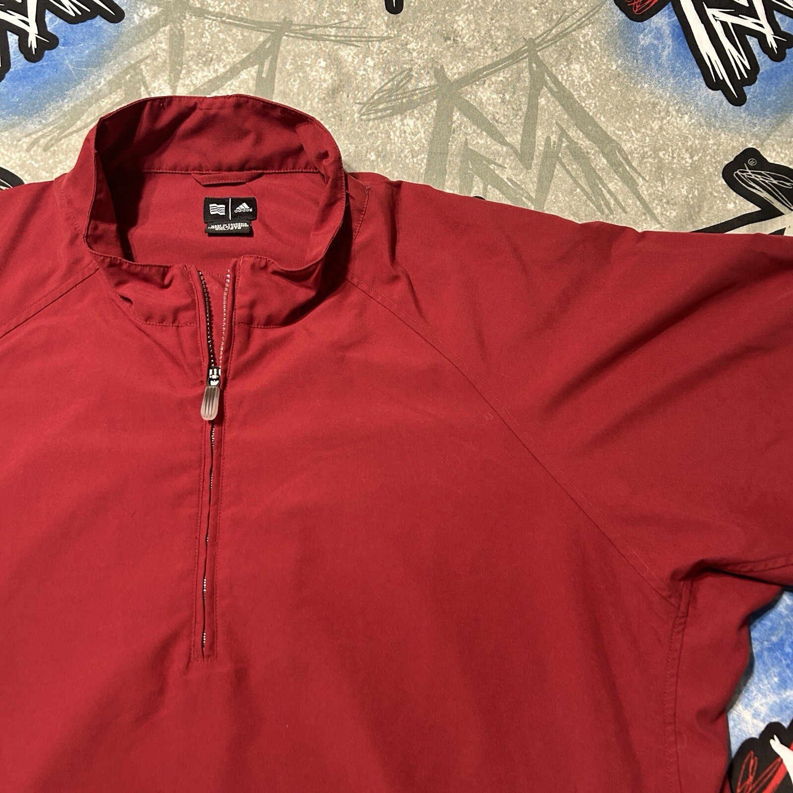 adidas 1/4 Zip Red Windbreaker Men's 2XL Pullover Jacket Short Sleeve gallery
