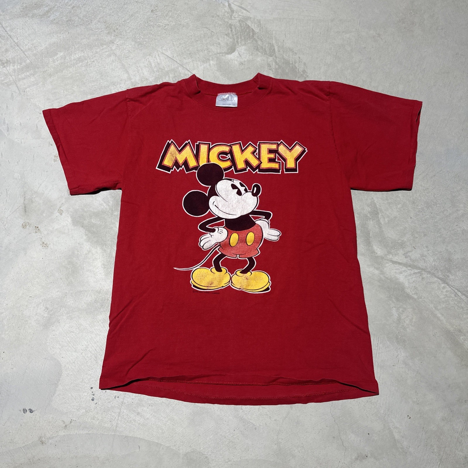Vintage 80s Disney Mickey Mouse T-Shirt SZ L Genus Red Made in USA Graphic
