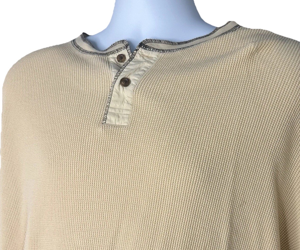 Roundtree & Yorke Mens XL Henley Thermal Waffle Knit Pullover Pale Yellow/Beige gallery