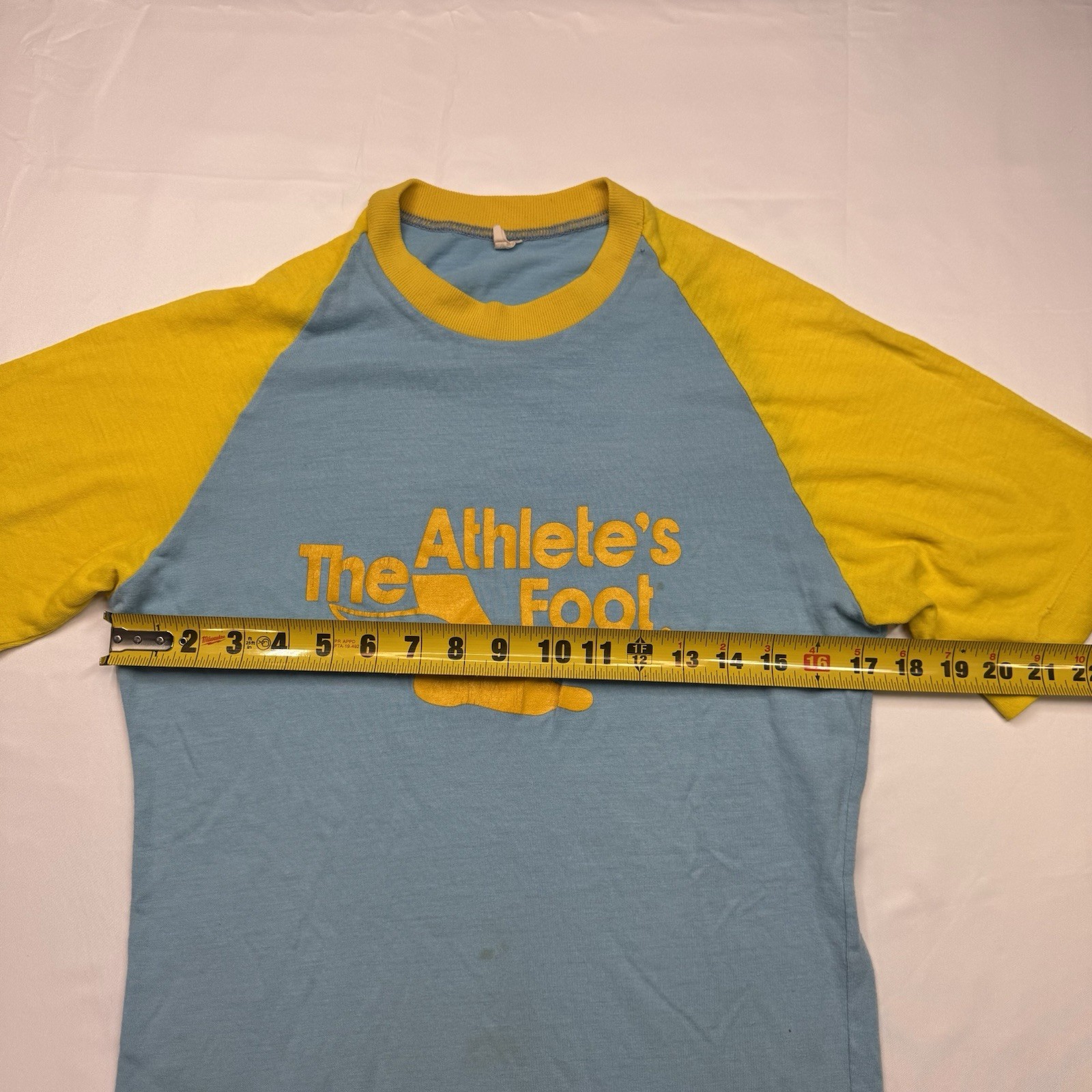 Vintage 70s Athlete’s Foot T-Shirt Medium Single Stitch Blue Yellow Stained gallery