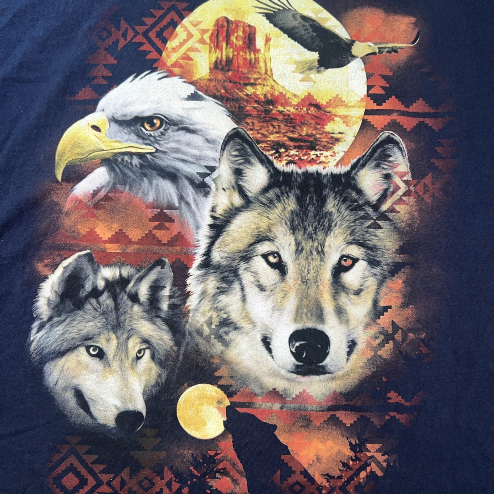 Wolf Eagle Southwest Aztec Graphic T-Shirt 2XL Navy Blue Heavy Cotton gallery