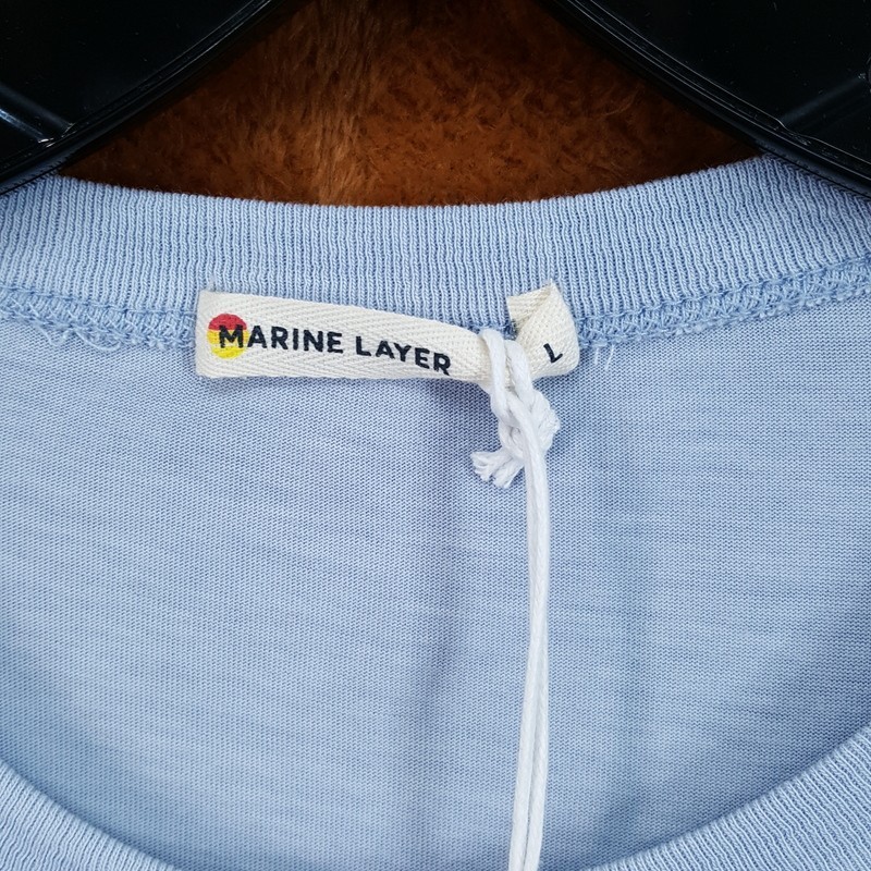 MARINE LAYER Shirt Mens Large Blue Pullover Crew Signature Sea Change Re-Spun gallery