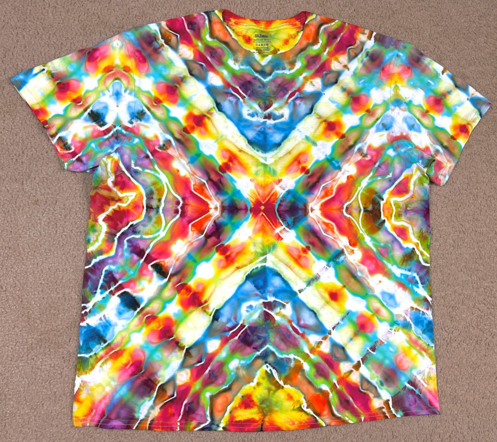Handmade Ice Tie Dye T-Shirt 2XL Mens Womens Soft Cotton Red Blue Glitch gallery