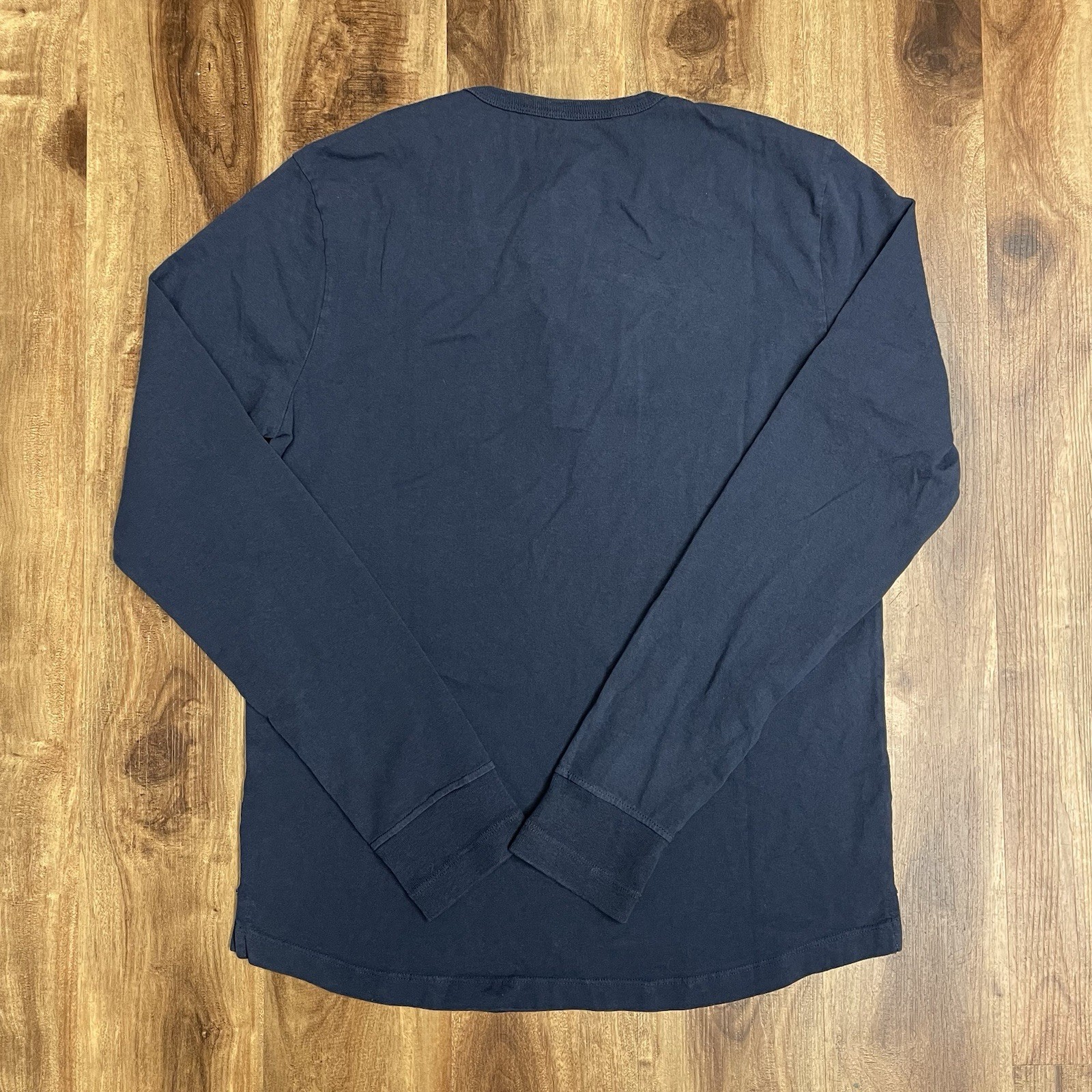 Flint & Tinder Mens Medium Long Sleeve Henley Shirt Ribbed Cuff Blue Made In USA gallery